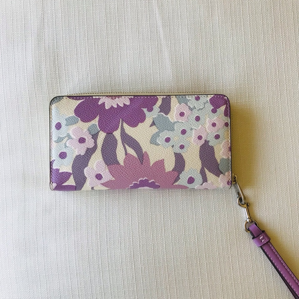Coach Long Zip Around Wallet Purple Floral Print, Coated Canvas / Leather CBN95 - Picture 10 of 16